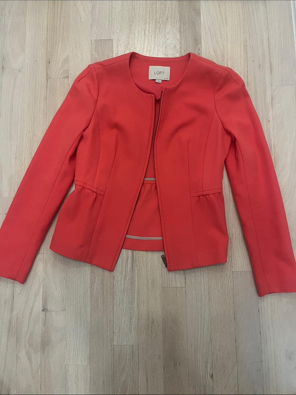 LOFT Coral-Red Collarless Zip Blazer